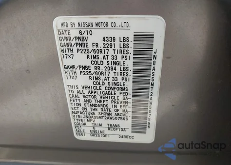 2010 Nissan Rogue Sl from USA, damaged, VIN JN8AS5MT2AW507596